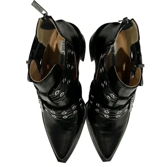 Steve Madden Grazia Pointed Toe Moto Bootie Black Size 10 - Picture 9 of 14